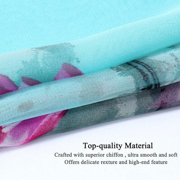 Women's Lake Blue Fashion Lightweight Head Scarf Floral Print Chiffon Scarves - Picture 2 of 7